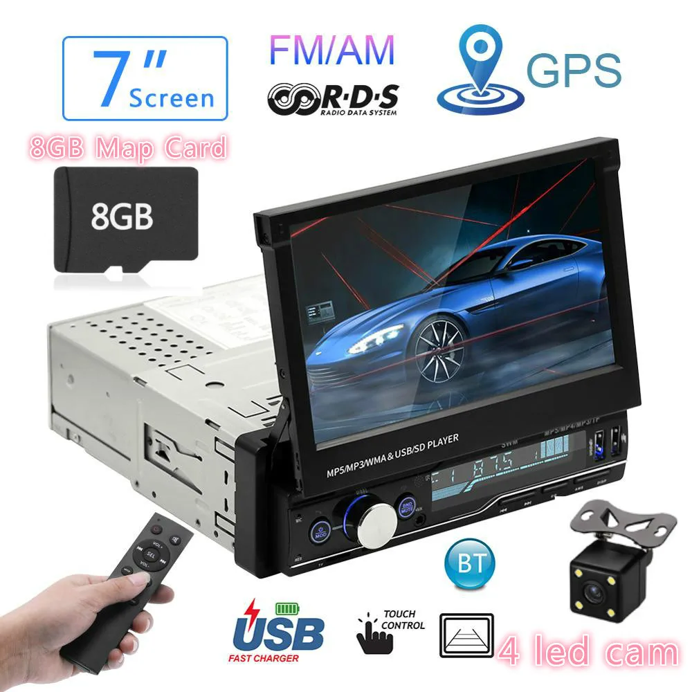 gps-map-4ledcam Автомагнитола Mp5 Плеер MP3 Авторадио Bluetooth RDS " 1 Din gps аудио стерео Авто складной экран FM/AM Зеркало Ссылка - Цвет: gps-map-4ledcam