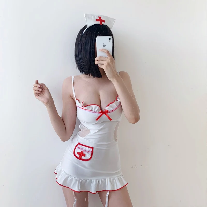 Сексуальное нижнее белье Медсестра шапка Косплэй форма Babydoll платье Для женщин