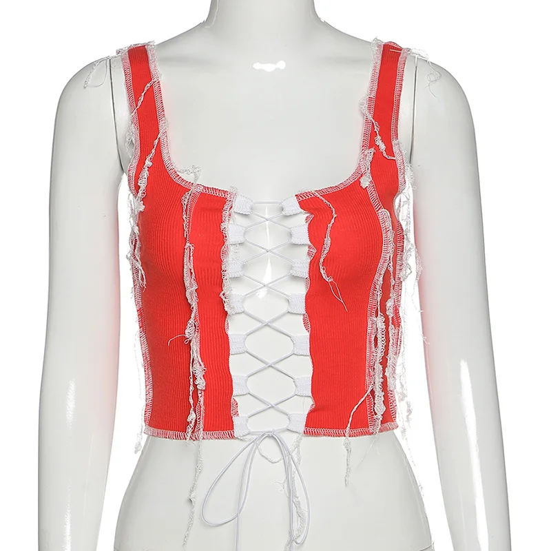 Sexy Women Crop Tank Tops Cross Bandage hollow Out Party Night Clubwear Cloth For Female Женская одежда