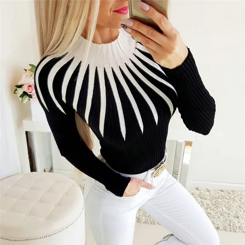 Hirigin Autumn New Women Solid Matching Turtleneck Casual Fashion Sweater Long Sleeve Slim Fit Tops Clothing | Женская одежда