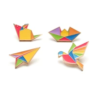 hoseng original colorful origami toy rainbow cranes airplane boat alloy brooch women wedding party elegant enamel pin hs_566