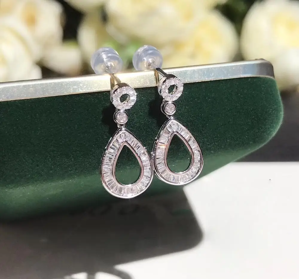 

AEAW Luxury Diamond Drop Earrings Real 18k White Gold Natural 0.45ctw Halo Diamond Wedding Earrings For Women