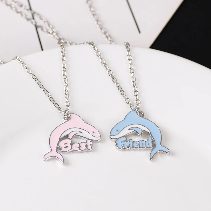 

New 2021 Bff Friendship Cute Animal Little Dolphin Pendant Necklace Best Friend Send Classmate Birthday Choker Gift dropshipping