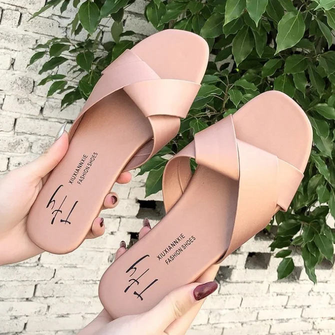 Сланцы женские с круглым носком пляжные шлепанцы Повседневная Уличная обувь