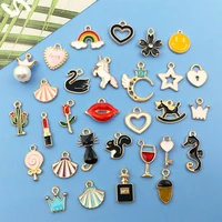 mix 30pcs assorted enamel gold plated rainbow dainty dangle charms forjewelry making earring necklace bracelet diy findings