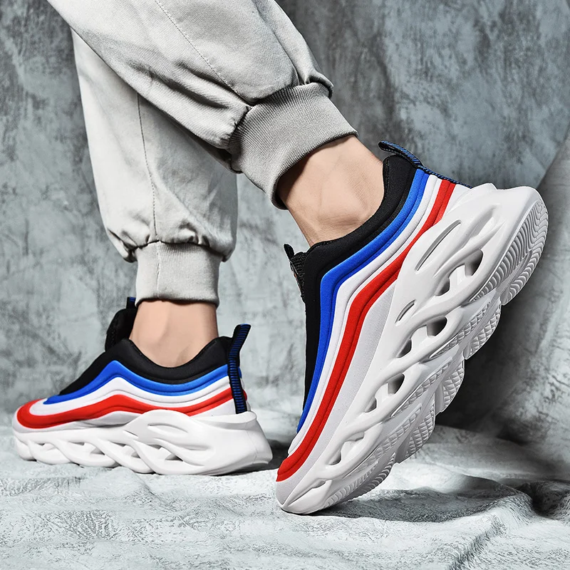 

Men's Stripe Fashion Design Sneakers Comfortable Running Shoes Lace Up Cushioning Outdoor Men Athletic Trainers Sports Shoes