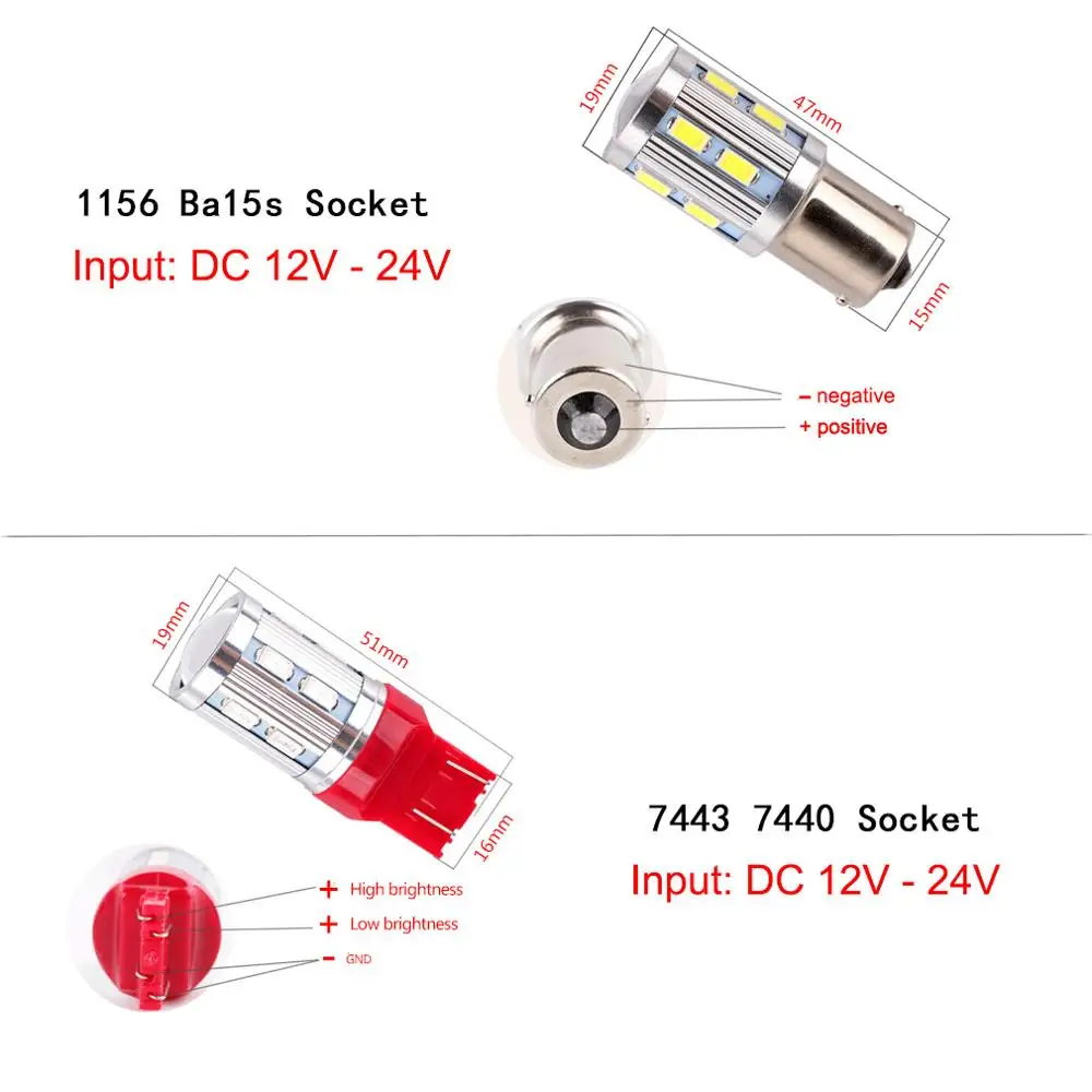 2шт P21W светодиодные лампы 1156 Ba15S одиночные R5W R10W 12SMD 5730 чипы 6000K задние фонари