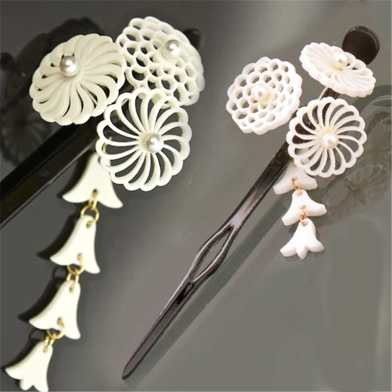 1 шт. Классическая ажурная заколка в японском стиле с цветами и кисточками для