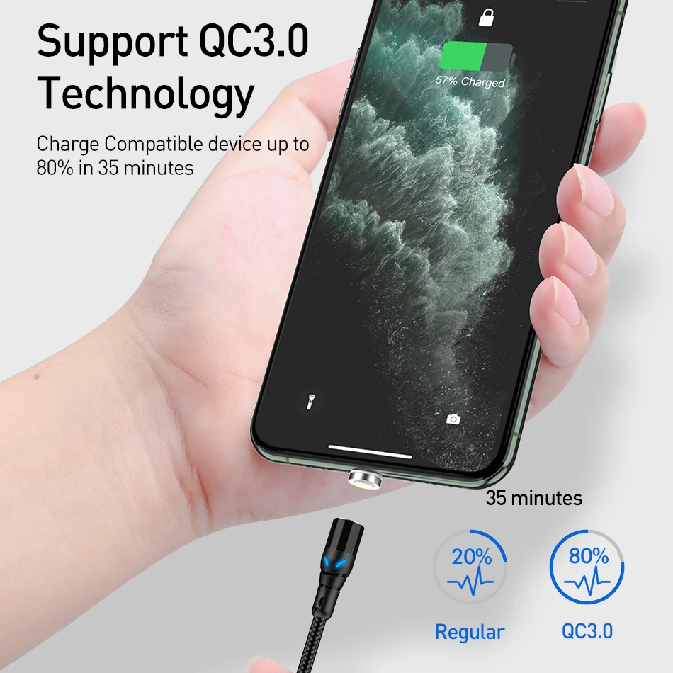 Магнитный кабель 5A для быстрой зарядки и передачи данных iPhone 11 Samsung Xiaomi Huawei P30