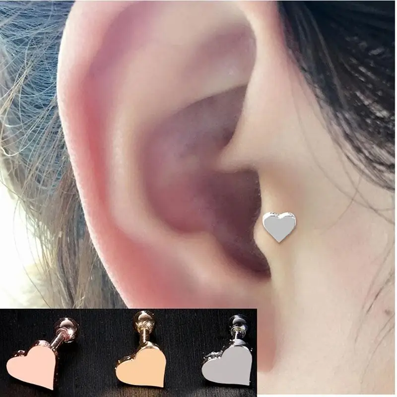 

1Pair Steel Simple Heart Ear Piercing Stud Earrings Tragus Piercing Orelha Cartilagem Ear Bone Helix Piercings Body Jewelry