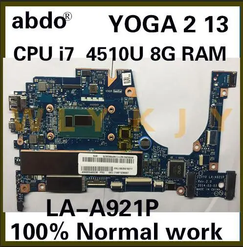 Материнская плата abdo ZIVY0 LA A921P для Lenovo YOGA 2 13 YOGA2 материнская ноутбука i7 4510U 8 ГБ ОЗУ
