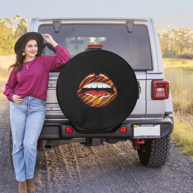 

Animal Print Lips - Spare Tire COVER CAR for Jeep Wrangler, Jeep Liberty, 2021 Bronco, RV, Camper - Optional Backup Camera Hole