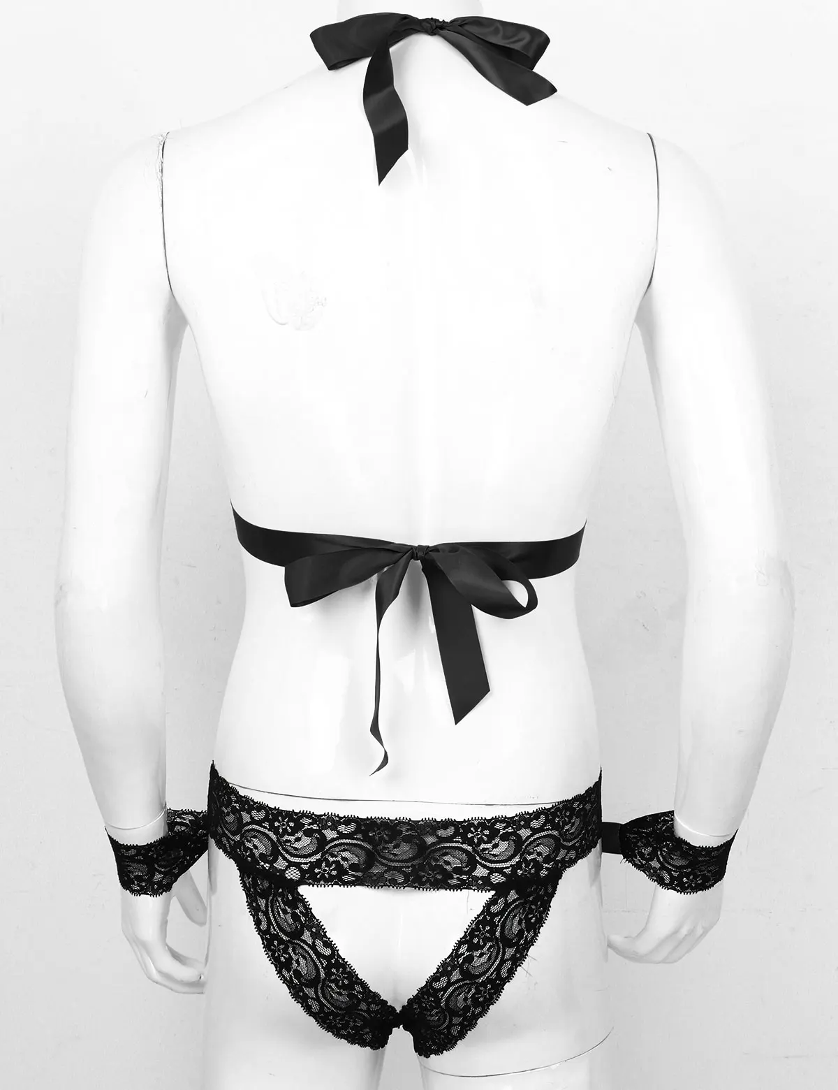 Комбинезон мужской кружевной с открытой спиной и бретелькой через шею |