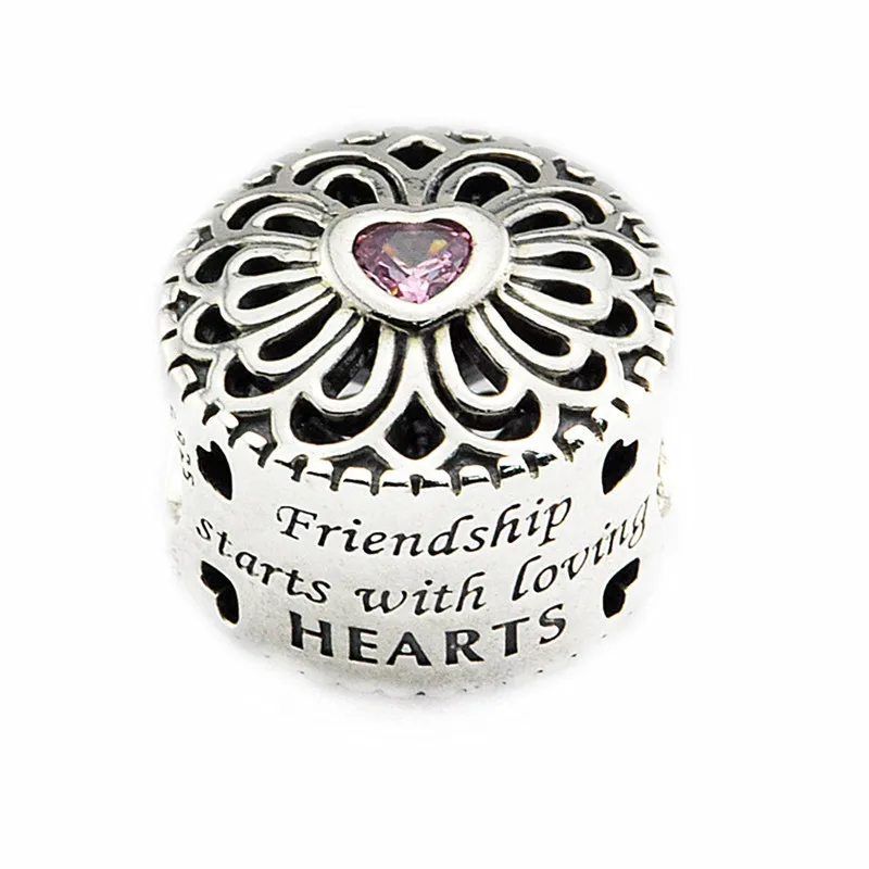 

Love & Friendship Pink CZ Heart Stone Charms for Jewelry Making Crystal Silver 925 Jewelry Charms for Bracelets Women Accessory