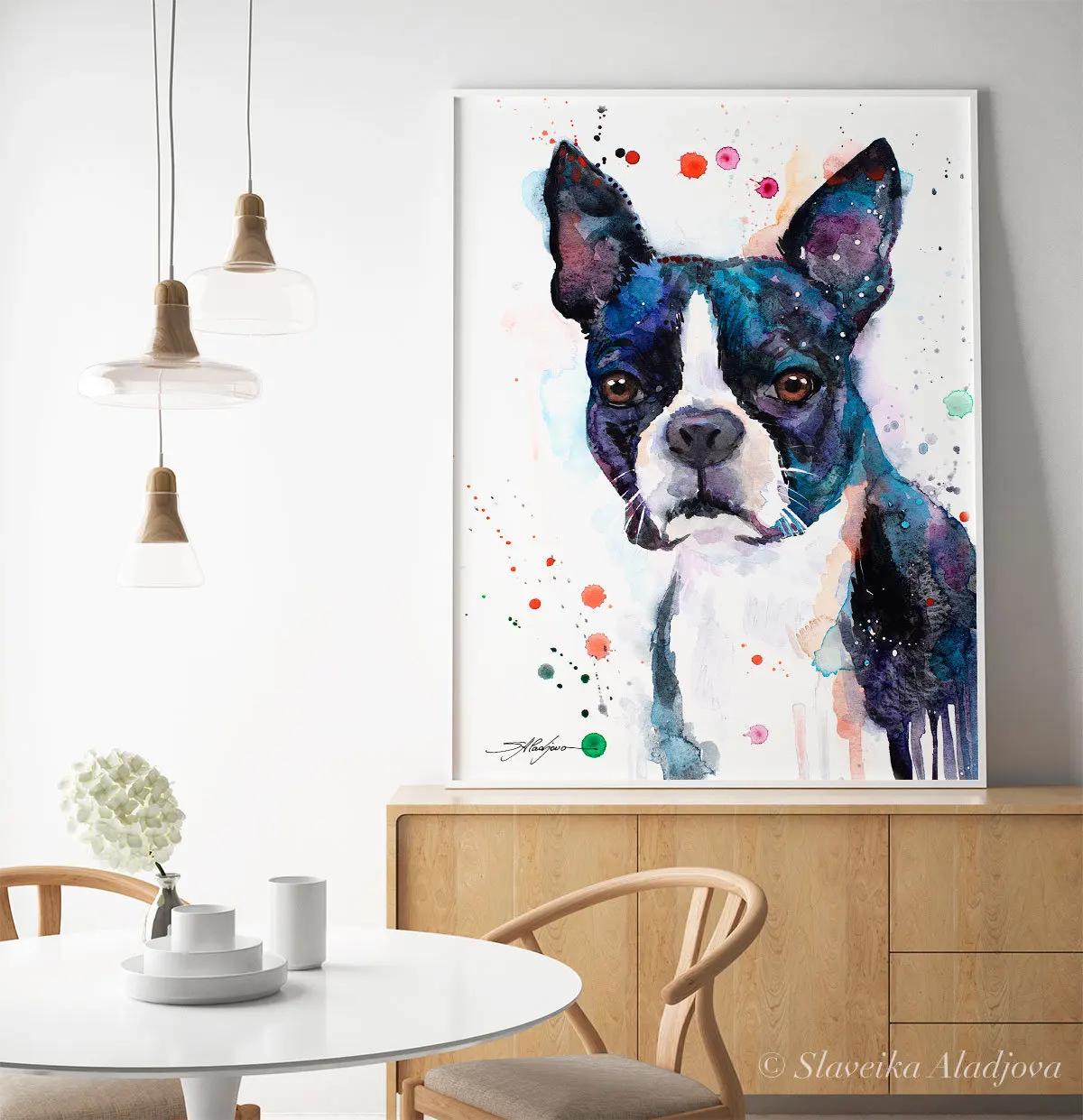 Картина с изображением Бостонского терьера рисунок славянки аладjova животное