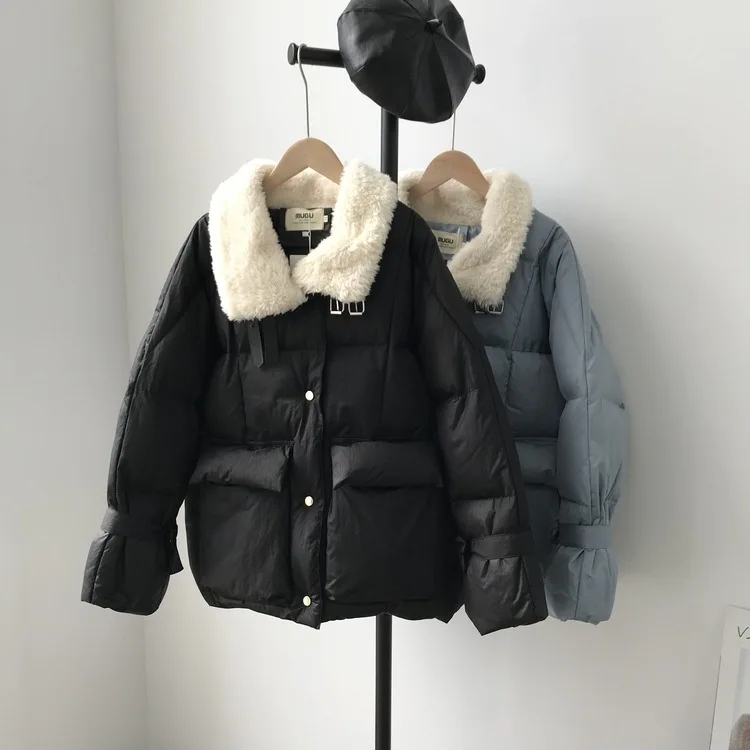 Winter New Thickened Solid Color Short ins Loose Bread Suit cotton-padded jacket Female