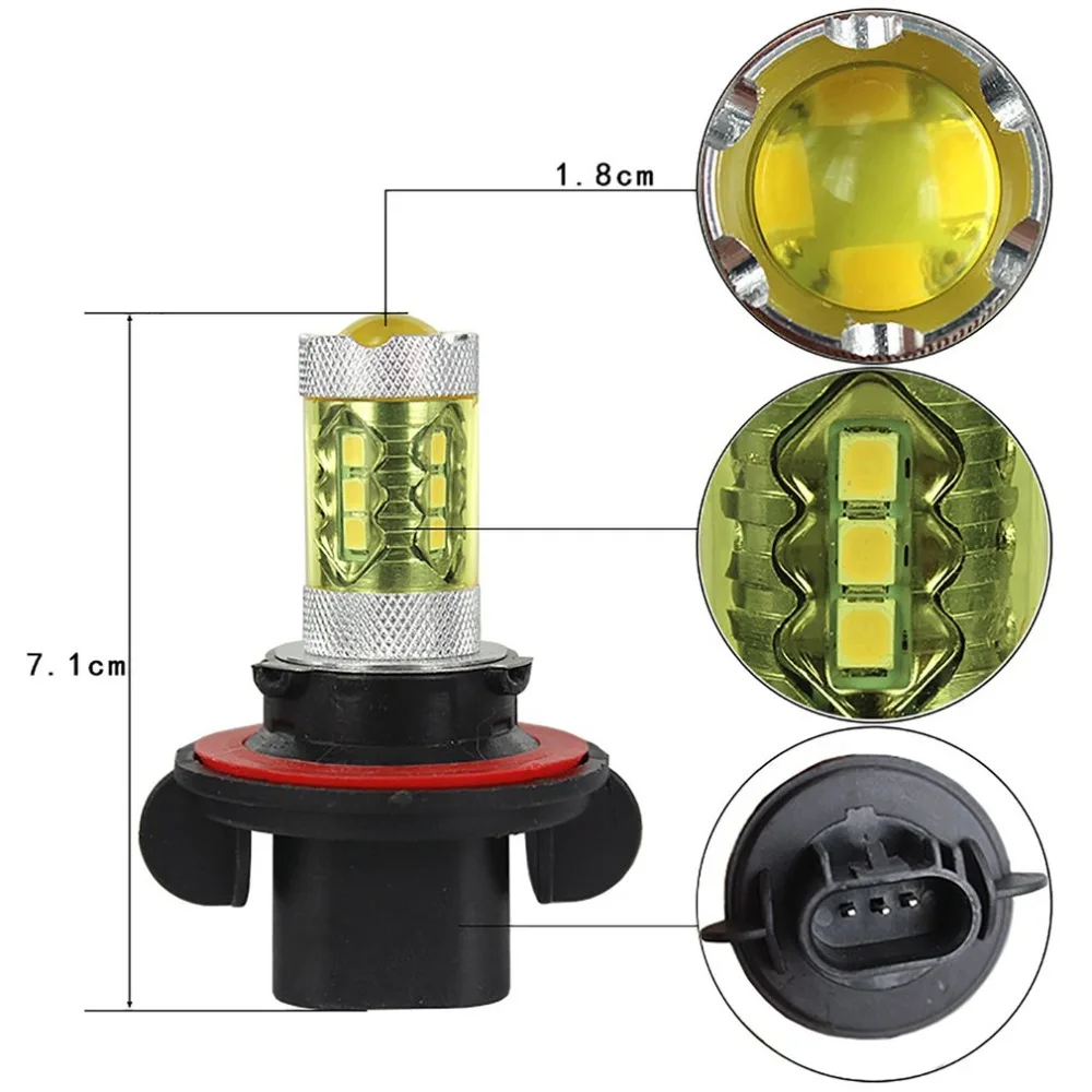 

Новинка H13 16smd Высокая мощность передние противотуманные фары 80 Вт Автомобильные светодиодные ярко-желтые трубки противотумансветильник р...
