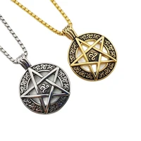 new punk pentacle five point star moon pentagram charm pendant circle mens gents dress chain necklace jewelry cagf0179