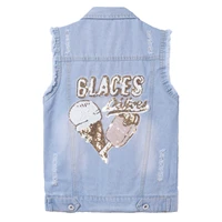 baby girls denim vest ripped jean jacket tops sleeveless sequins waistcoats outerwear spring autumn girl clothes kids jackets
