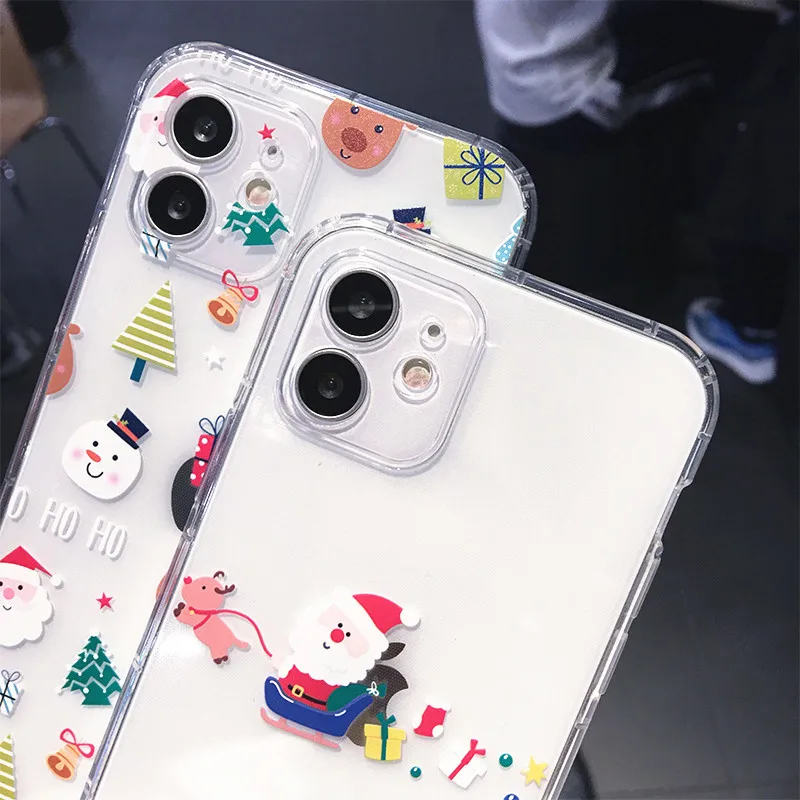 Cute Cartoon Christmas Shockproof Phone Case For iPhone 12 11 13 Pro Max X XR XS Max 8 7 Plus 12 11 13 Pro Soft Silicone Cover