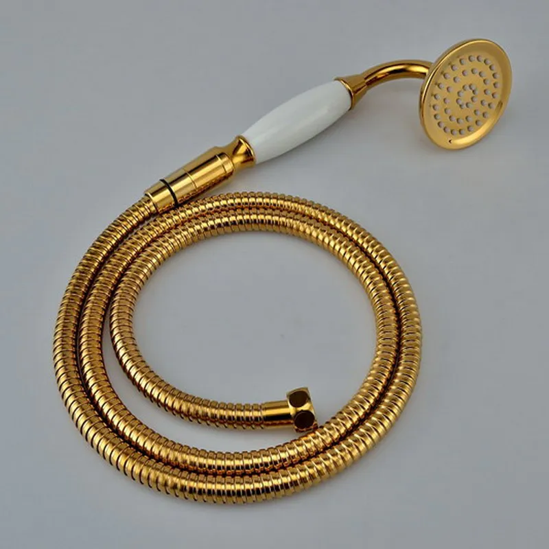 Luxury Gold Color Brass Ceramics Handheld Shower Head Bathroom Hand Held Shower Head 1.5m Shower Hose