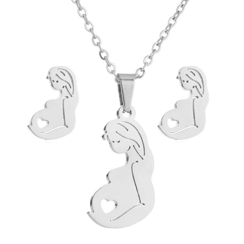 

Mom Dad Baby Pendant Necklace Gold Color Stainless Steel Chain Jewelry for Women Wife Maternal Mother Day Charm Love Gift