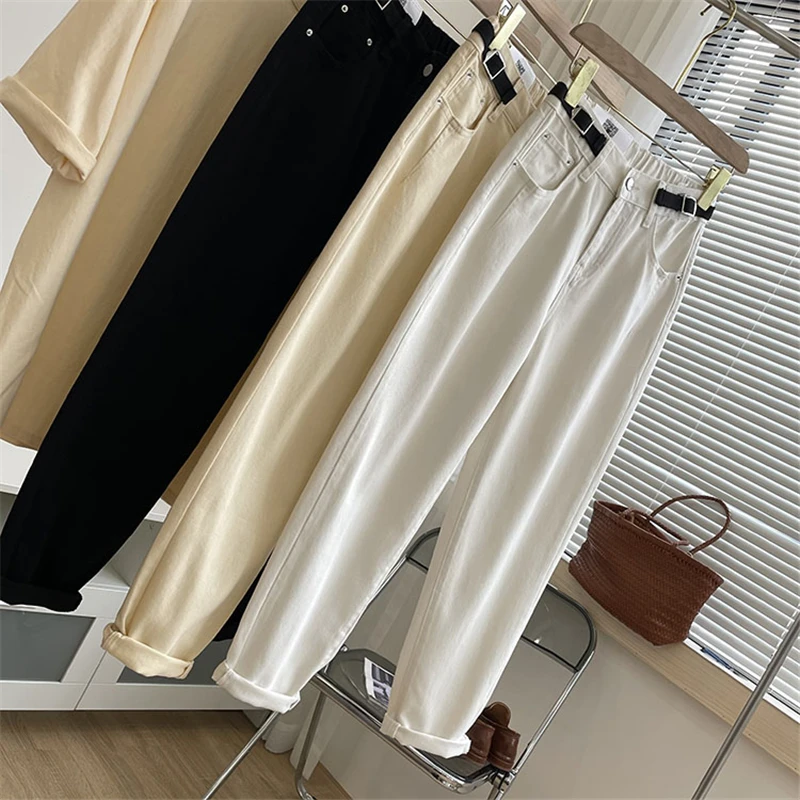 

White Jeans for Women High Waist Harem 2021 New Spring Summer New Black Female Jeans Streetwear Beige Denim Pants