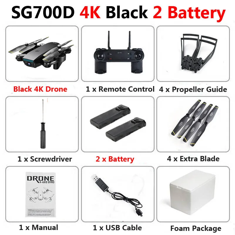 Black 4K 2b Foam SG700-D WiFi FPV RC Дрон с двойной камерой 1080P 720P 4K селфи Профессиональный складной оптический поток Квадрокоптер вертолет - Цвет: Black 4K 2b Foam