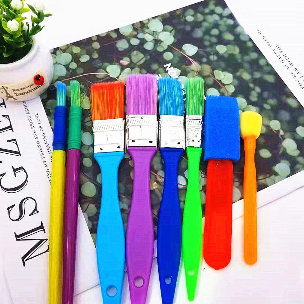 

15pcs Paint Brush Set Colorful Oil Painting Wooden Handle Painting Graffiti Early Toy Bristle Sponge Brushes Kit for Kids