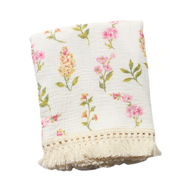 

Baby Tassel Swaddle Wrap Pure Cotton Muslin Receiving Blanket Newborn Infant Photography Props