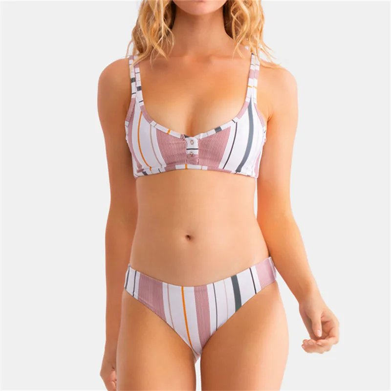 Купальный костюм с застежкой-молнией полосатые бикини купальный пуш-ап
