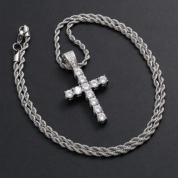 

JINSE Hip Hop Pico Harvey Cross Pendant Necklace Micro Pave AAAA+ Cubic Zirconia Egyptian Style Necklace 24" 30" Chain