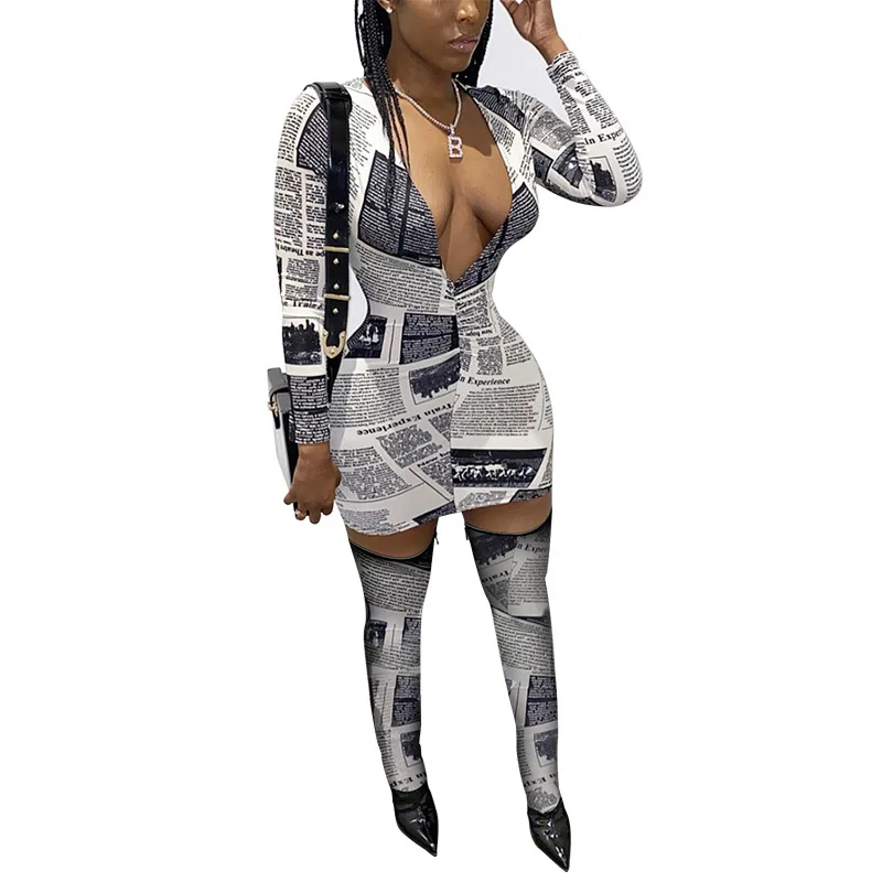 Европейский стиль принт сексуальное Женский комплект 2 шт. глубокий v образный