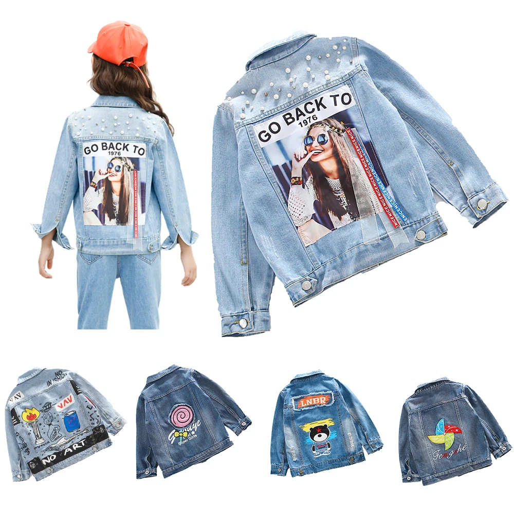 Kids Jacket for Girls Spring Autumn Ripped Holes Children Jeans Coats Boys Girls Demin Outerwear Costume 6 8 10 12 Years