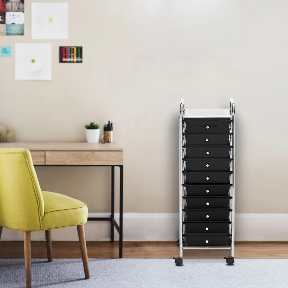 

10-Drawer Organizer Cart Black Includes 4 Casters Easy to Clean[US-Stock]