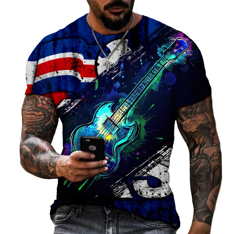 

2022 Spring And Summer New Short-sleeved Music Flame Guitar 3D Printed T-shirt Street Trend Oversized Fashion Top 6XL