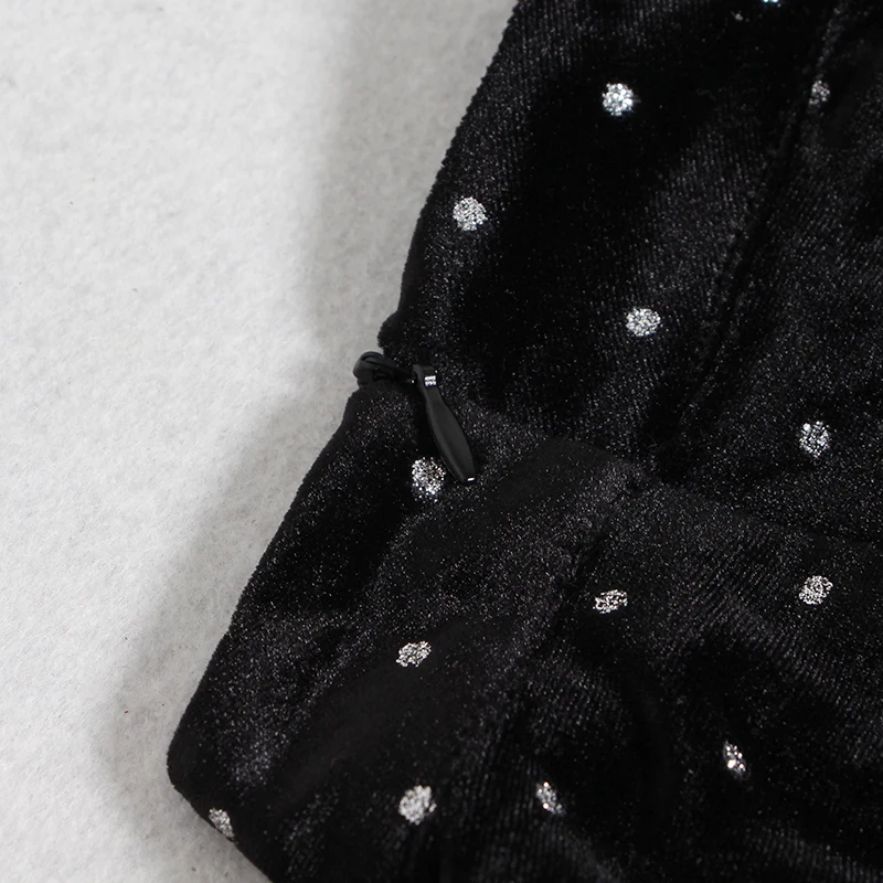 Женское осеннее платье бархатное в горошек асимметричное высокая талия расшитое