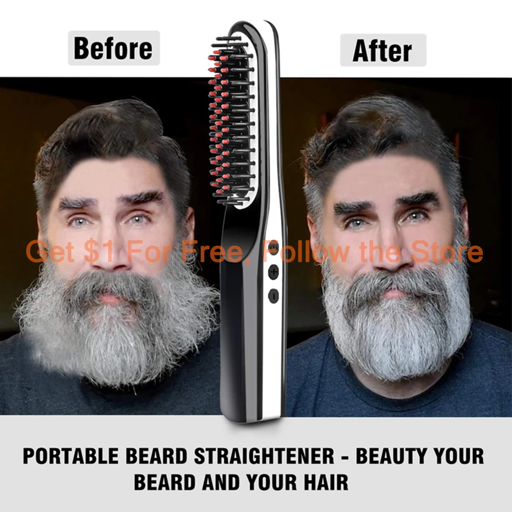 

Beard Straightener for Men Beard Straightening Comb with Cordless Mini Sized Auto Shut Off Anti Scald for Traveling Home Use