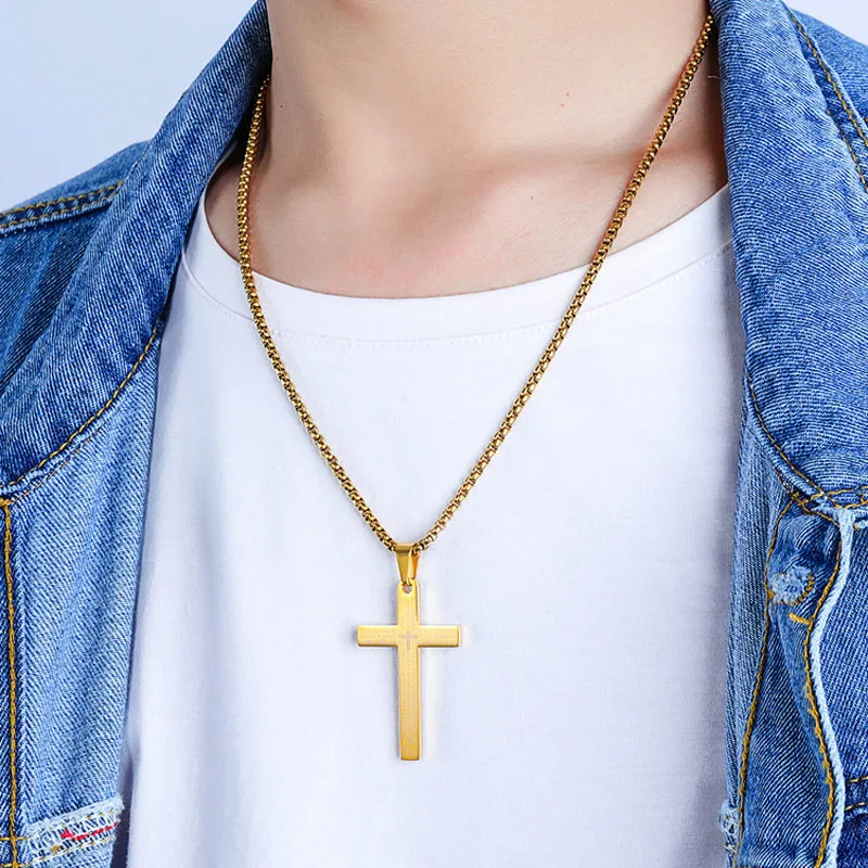 Религиозный Библейский крест ожерелье мужское 3 цвета из нержавеющей стали