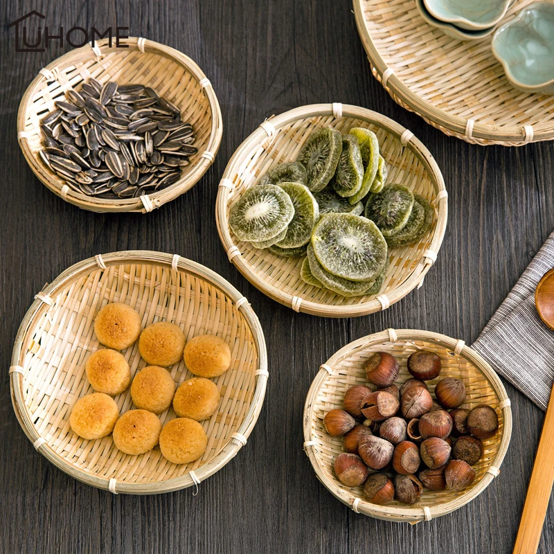 Ручная работа бамбуковое плетение круглое хранилище корзина для фруктов блюдо
