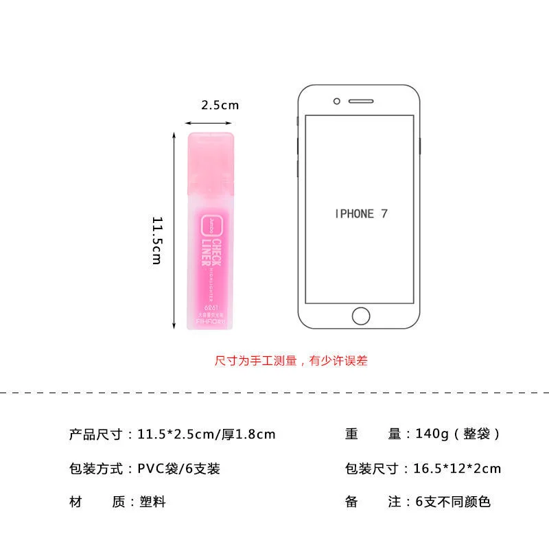 

Marking ink Waterborne pigment Single head 6-colour Marker Pen Head Pen Note Pen Paper Office School supplies