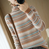 striped wool sweater women pile pile collar knitted bottoming sweater turtleneck sweater pullover cashmere sweater women