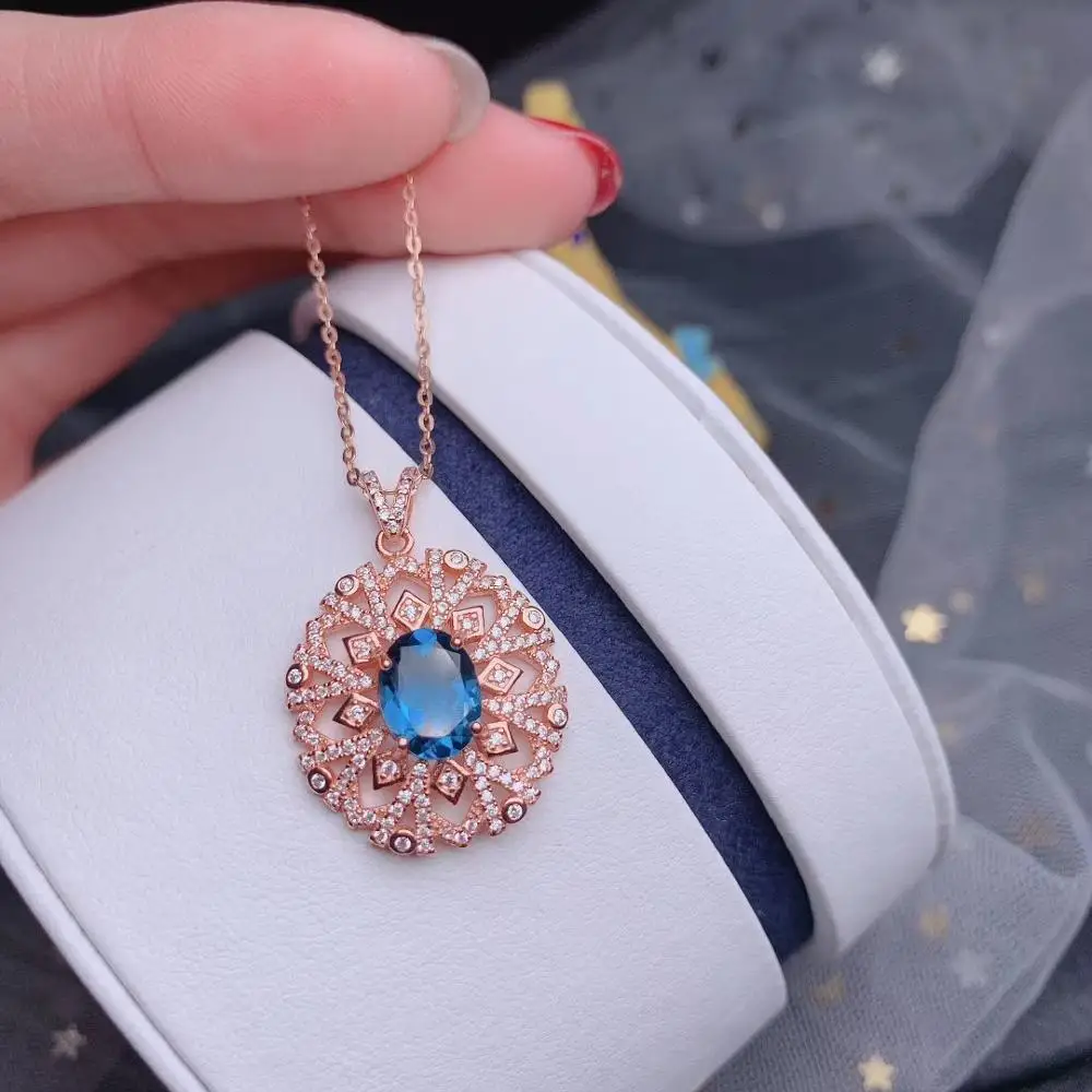 Женское ожерелье из серебра 925 пробы с натуральным голубым топазом | Украшения и