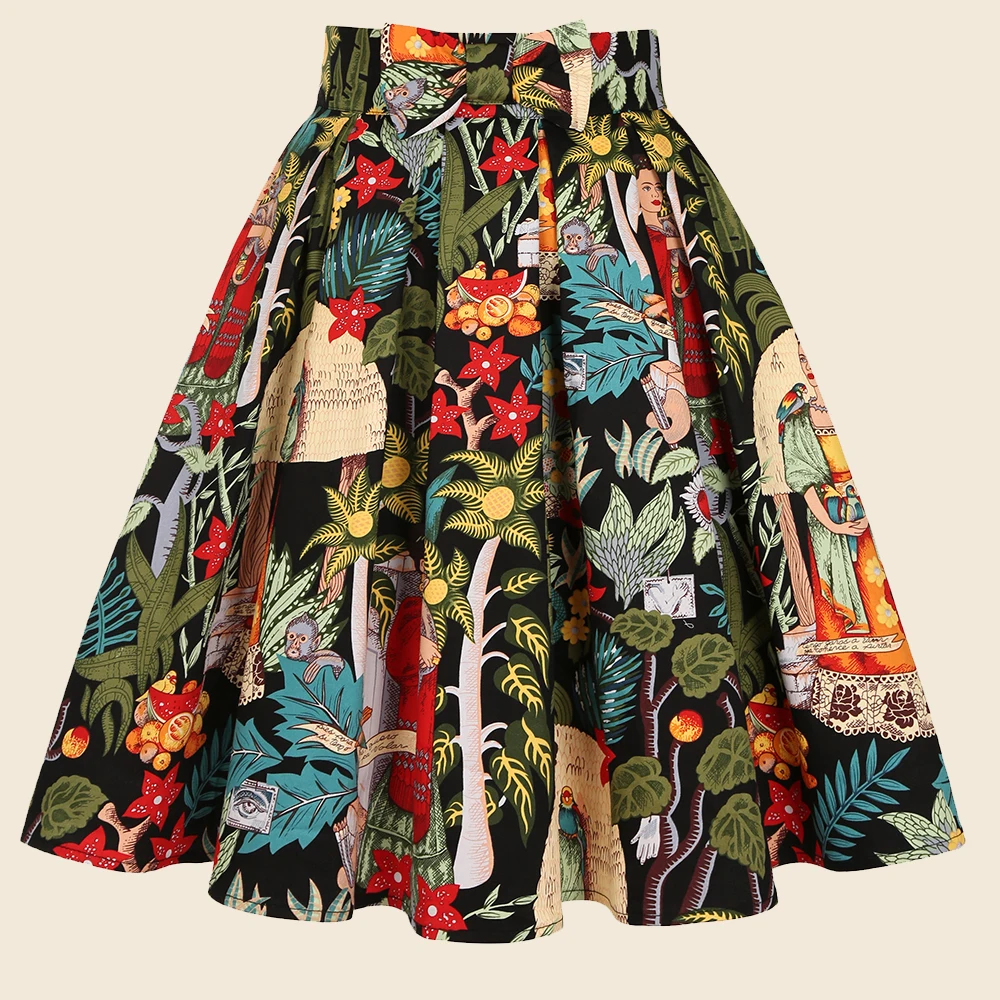 

SISHION Y2K 50s 60s Floral Printed Vintage Skirt SS0012 Elegant Party Midi Pleated Skirt Pockets