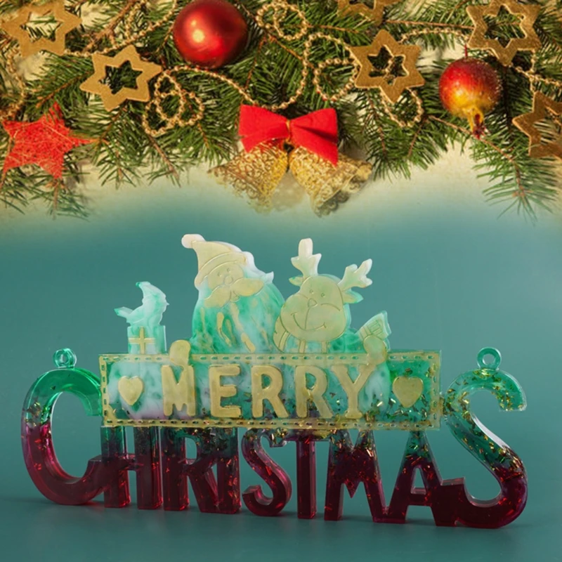 

Crystal Epoxy Resin Mold Christmas Letters Listed Decor Pendant Silicone Mould M89E