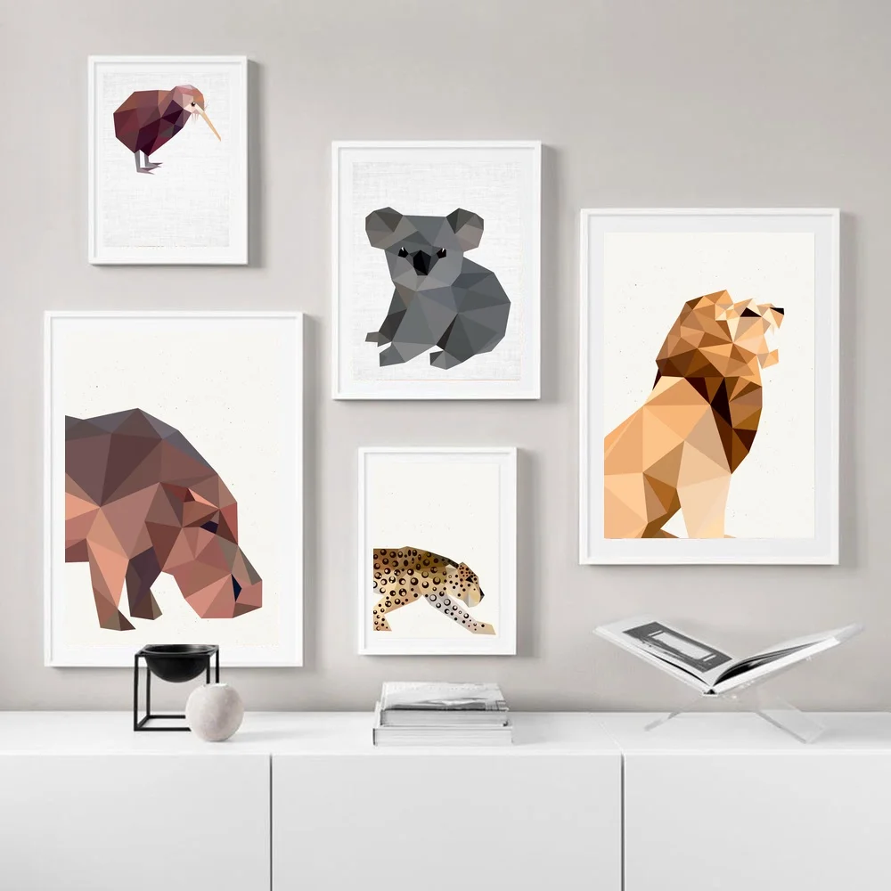 Поли хиппотамус киви птица коала леопард лев животные постер холст печать