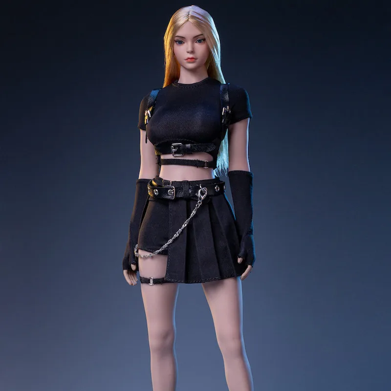 

1/6 Soldier Clothing Accessories Pleated Skirt T-shirt Short Skirt Motorcycle Suit for 12 inch ph Tbl Female Body Doll Model