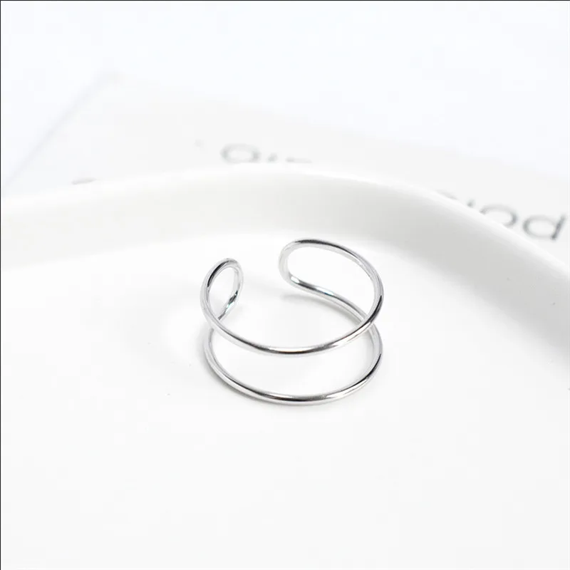 

Minimalist Geometric Double line Adjustable Ring Genuine 925 Sterling Silver Trendy Fine Jewelry For Charm Women