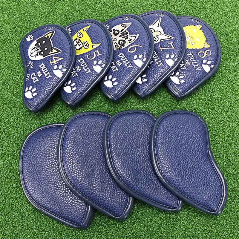 

9 Pcs Golf Club Headcovers Cap Cartoon Cute Lazy Cat Cap Protective Cover PU Waterproof Fairway Hybrid Set Vintage Portable