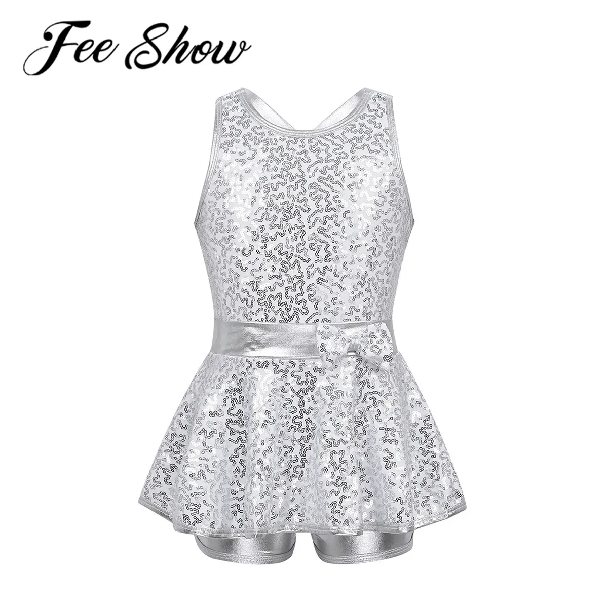 Детская танцевальная одежда для девочек танцевальное трико с блестками и бантом